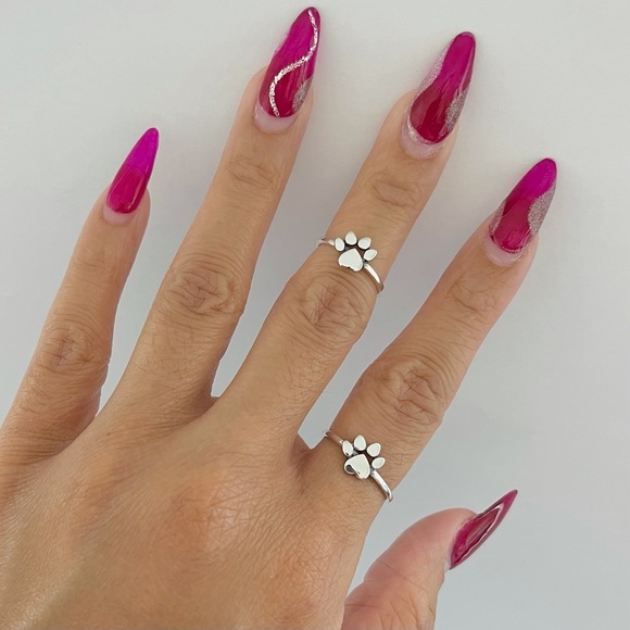 Sterling silver paw print ring, paw print ring, animal ring, silver ring - Picture 8 of 10